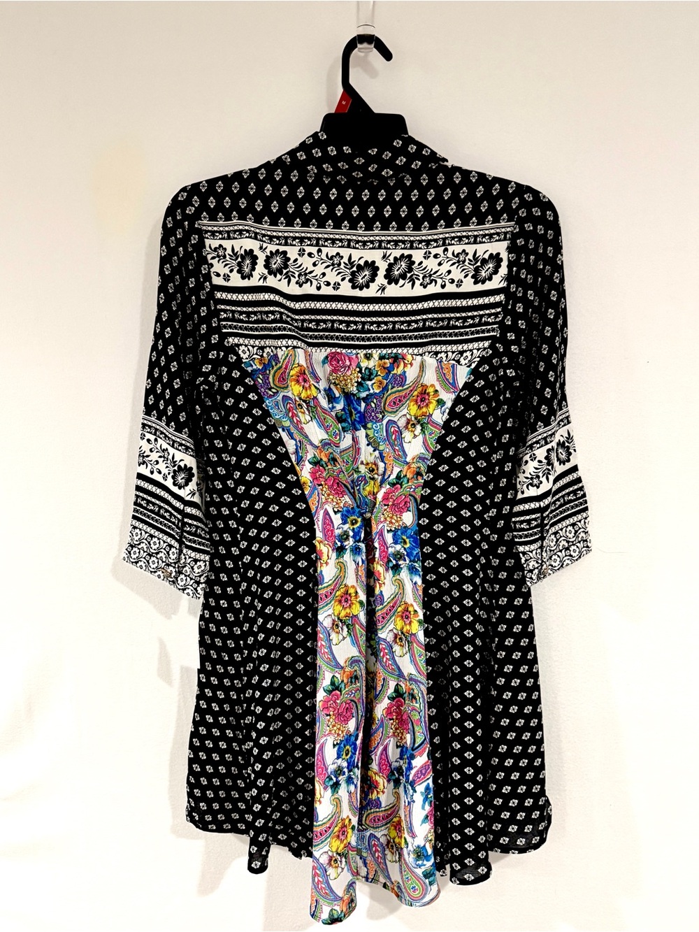 Aratta Silent Journey Floral Mixed Print Shirt Dress M NWT Boho Black White